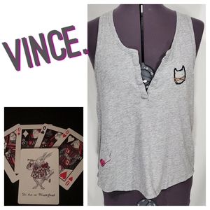 Vince Cat Hand Embroidered Tank top Upcycle S
